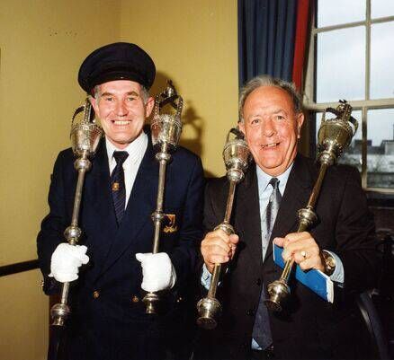 Retiring Cork City Manager Jack Higgins is pictured here with City Hall Head Porter Leo O'Donoghue, with the City's Mace, prior to the opening of the Bord Gais Cork International Choral Festival. Pic. Donagh Glavin.