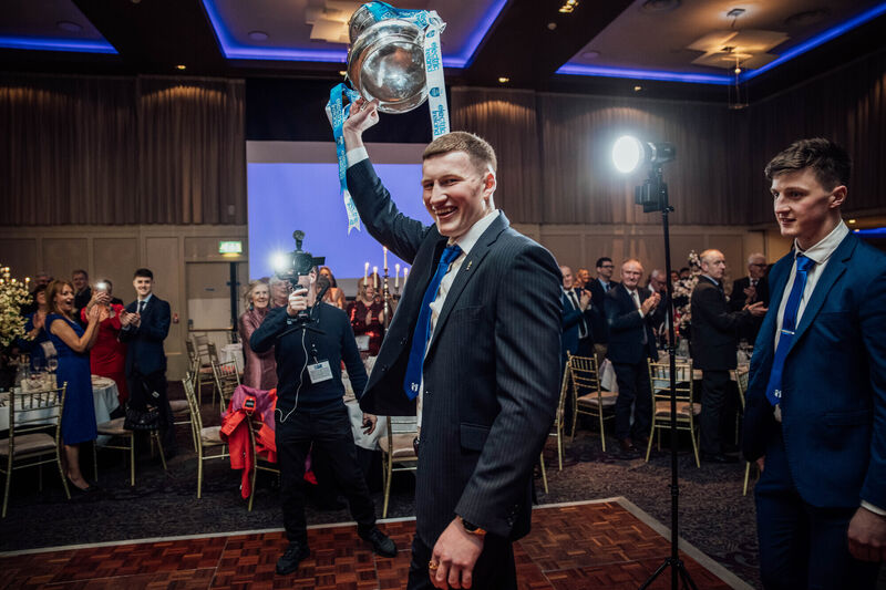 Cork's Colin O'Brien, Captain of the Fitzgibbon Cup winning team, holds the Cup high at a celebratory homecoming gala pictured at the Mary Immaculate College Fitzgibbon Cup Celebratory Homecoming Dinner, held in the Limerick Strand Hotel Cork's Colin O'Brien, Captain of the Fitzgibbon Cup winning team, holds the Cup high at a celebratory homecoming gala pictured at the Mary Immaculate College Fitzgibbon Cup Celebratory Homecoming Dinner, held in the Limerick Strand Hotel