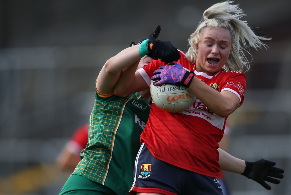 Meath's Shelly Melia tackles Amy McDonagh of Cork. Picture: INPHO/Leah Scholes Meath's Shelly Melia tackles Amy McDonagh of Cork. Picture: INPHO/Leah Scholes