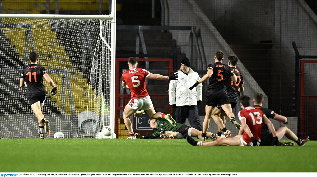 Luke Fahy of Cork scores his side's second goal during the Allianz Football League Division 2 match between Cork and Armagh at SuperValu Páirc Ui Chaoimh in Cork. Picture: Brendan Moran/Sportsfile Luke Fahy of Cork scores his side's second goal during the Allianz Football League Division 2 match between Cork and Armagh at SuperValu Páirc Ui Chaoimh in Cork. Picture: Brendan Moran/Sportsfile