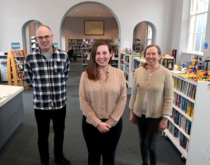 Julie O'Donnell, (centre) assistant librarian, with Ed Cashman, senior library assistant, and Niamh O'Leary, library assistant at Cobh library. Picture; Eddie O'Hare