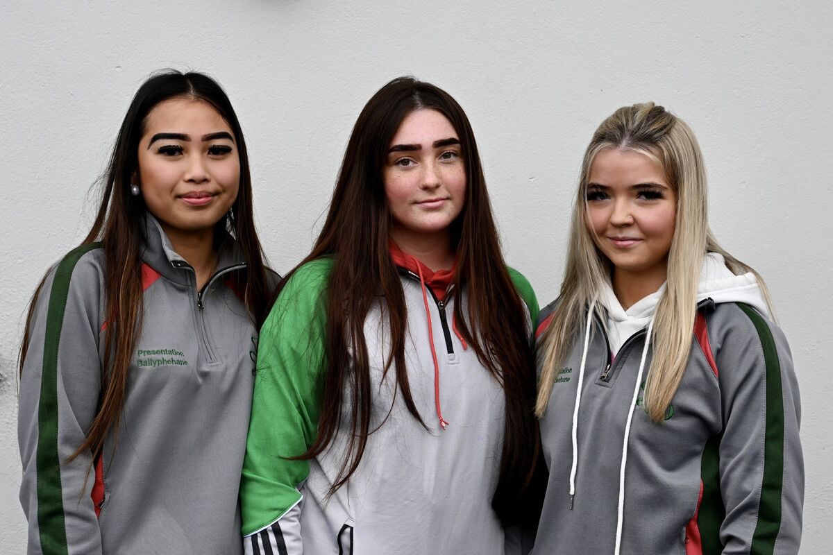 Ploy Pholsak, Sophia O’Leary and Rebekah Blake from Presentation College, Ballyphehane pictured in Douglas GAA Club. Picture by Chani Anderson