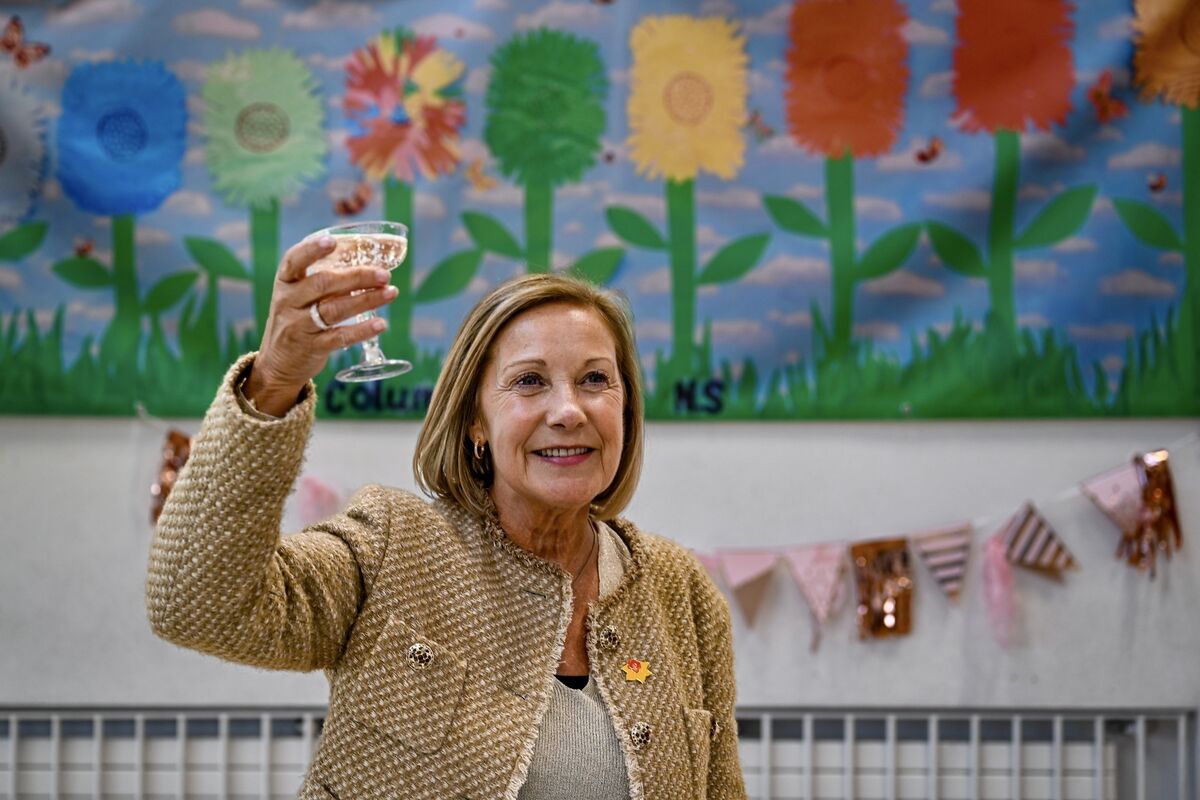 Ann O’Donovan pictured lifting a glass to toast her past and future as she retires from St Columbus boy’s school in Douglas. Picture: Chani Anderson. Ann O’Donovan pictured lifting a glass to toast her past and future as she retires from St Columbus boy’s school in Douglas. Picture: Chani Anderson.