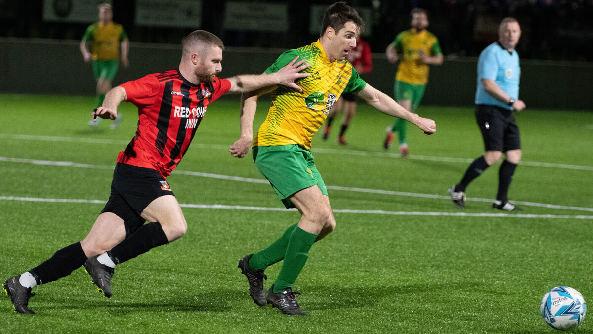 Rockmount's Jonathan Hannafin and Ringmahon Rangers' Anthony McAlavey chase after a loose ball during FAI Intermediate Cup semi-final match in Carrig Park Fermoy. Picture: Howard Crowdy Rockmount's Jonathan Hannafin and Ringmahon Rangers' Anthony McAlavey chase after a loose ball during FAI Intermediate Cup semi-final match in Carrig Park Fermoy. Picture: Howard Crowdy