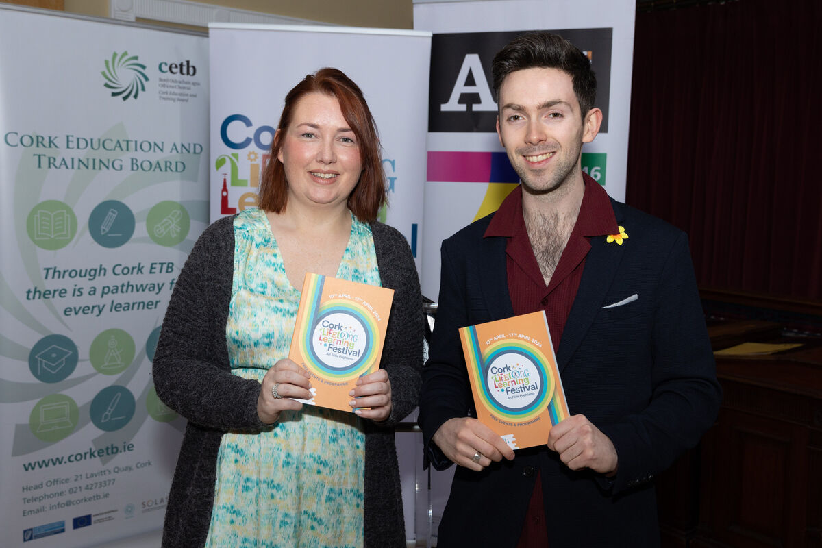 Norma Browne, Learning Neighbourhoods Coordinator and Tadgh Connery, UCC philosophy dept at the launch of the 19th Cork Life Long Learning Festival. Picture: Darragh Kane