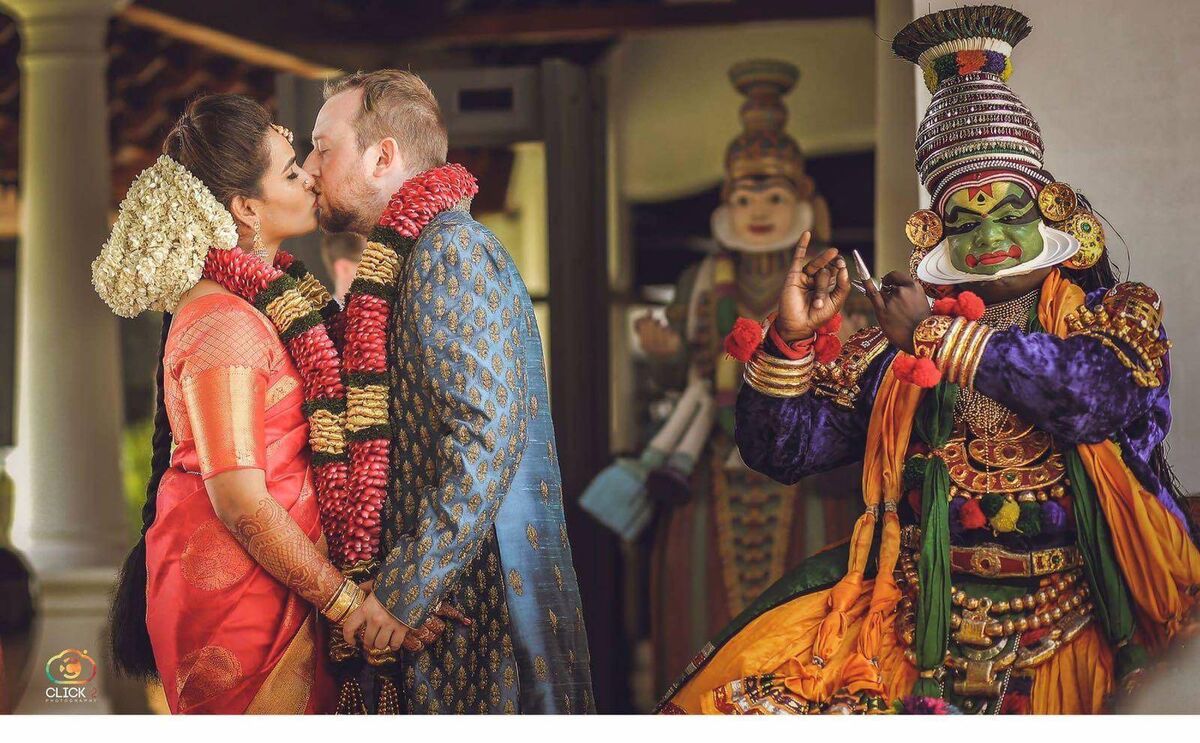 Bhagya and Robert Barrett at their wedding in Kerala, South India. Bhagya and Robert Barrett at their wedding in Kerala, South India.