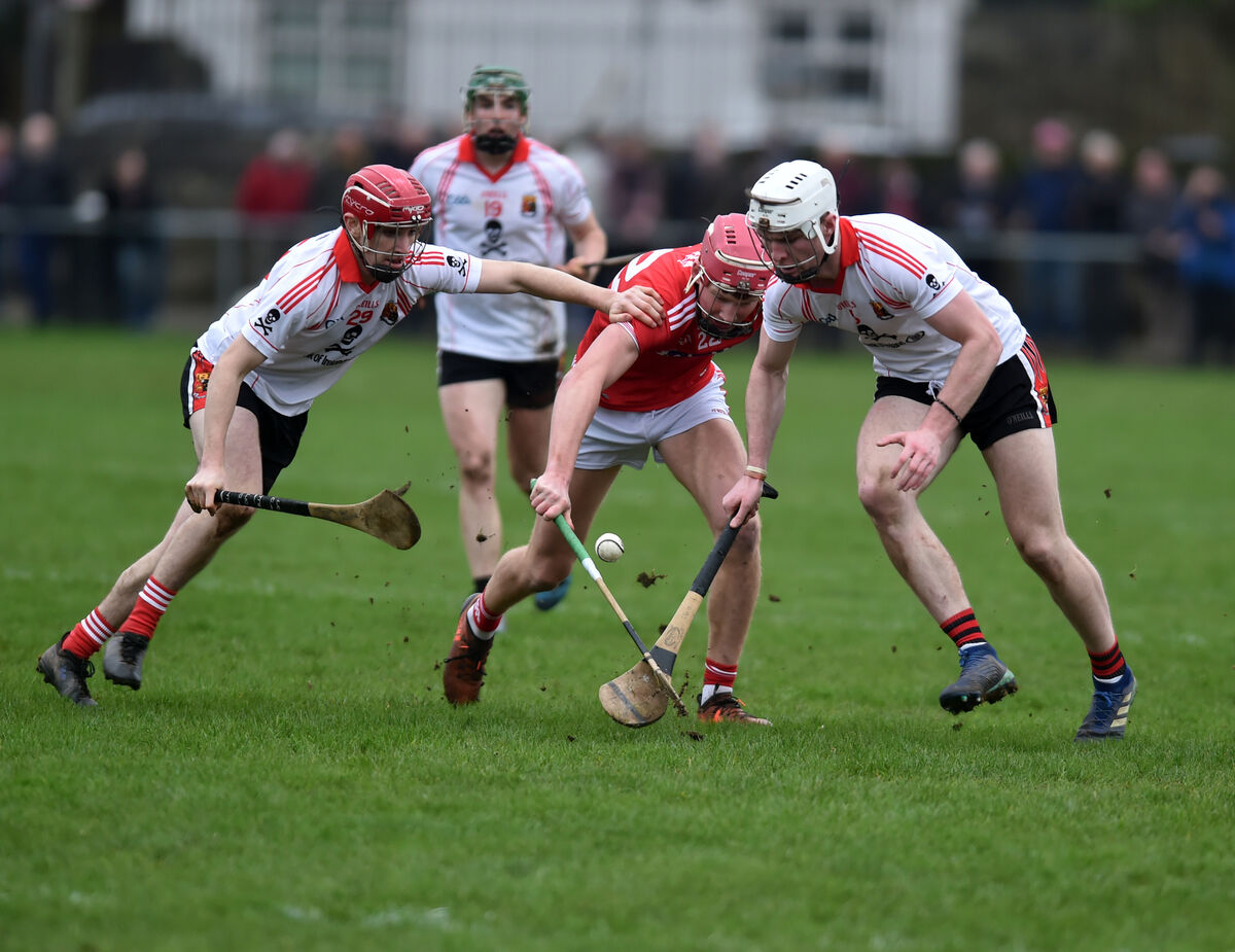 Tom Millerick (left) in action for UCC, combines with Chris O'Leary against Cork's Colin O'Brien in the 2019 Canon O'Brien Cup game at the Mardyke. Picture: Eddie O'Hare Tom Millerick (left) in action for UCC, combines with Chris O'Leary against Cork's Colin O'Brien in the 2019 Canon O'Brien Cup game at the Mardyke. Picture: Eddie O'Hare