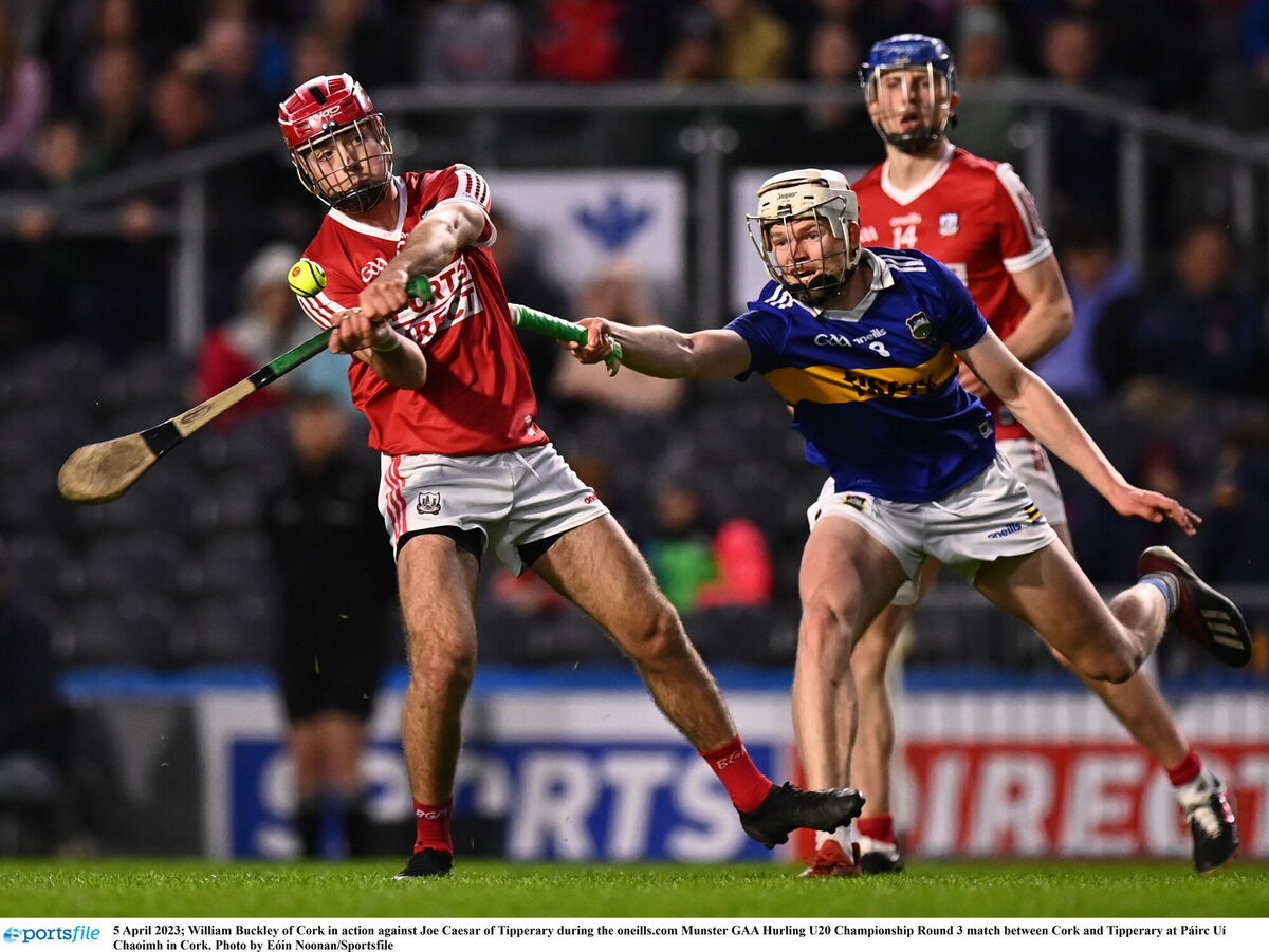 Cork's William Buckley in action against Joe Caesar of Tipperary during last year's oneills.com Munster U20HC game at Páirc Uí Chaoimh. Picture: Eóin Noonan/Sportsfile