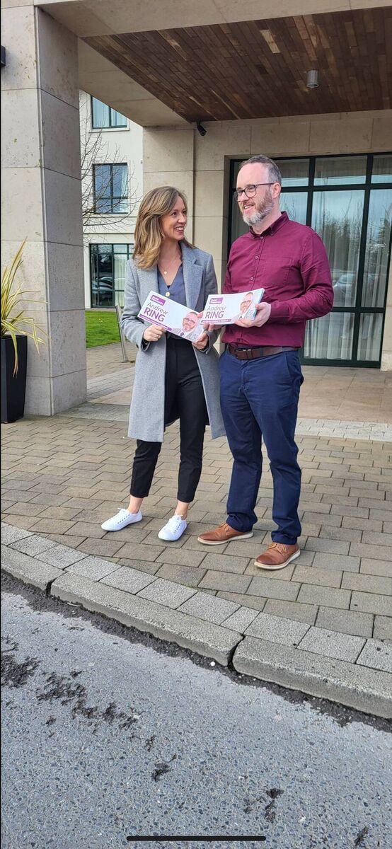 Social Democrats leader Holly Cairns with local election candidate Andrew RIng, who is standing for election in the Kanturk-Mallow municipal district.