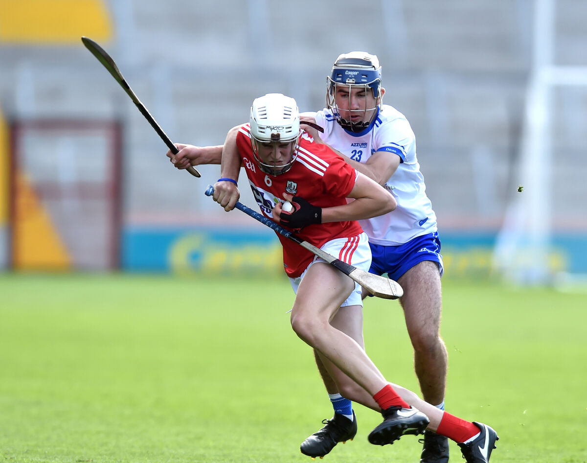  8th June 2019..... Cork's Ciarán Joyce is tackled by Waterford's Eddie Walsh during the Electric Ireland Munster MHC, Round 4 in June 2019 at Pairc Ui Chaoimh. Picture: Eddie O'Hare