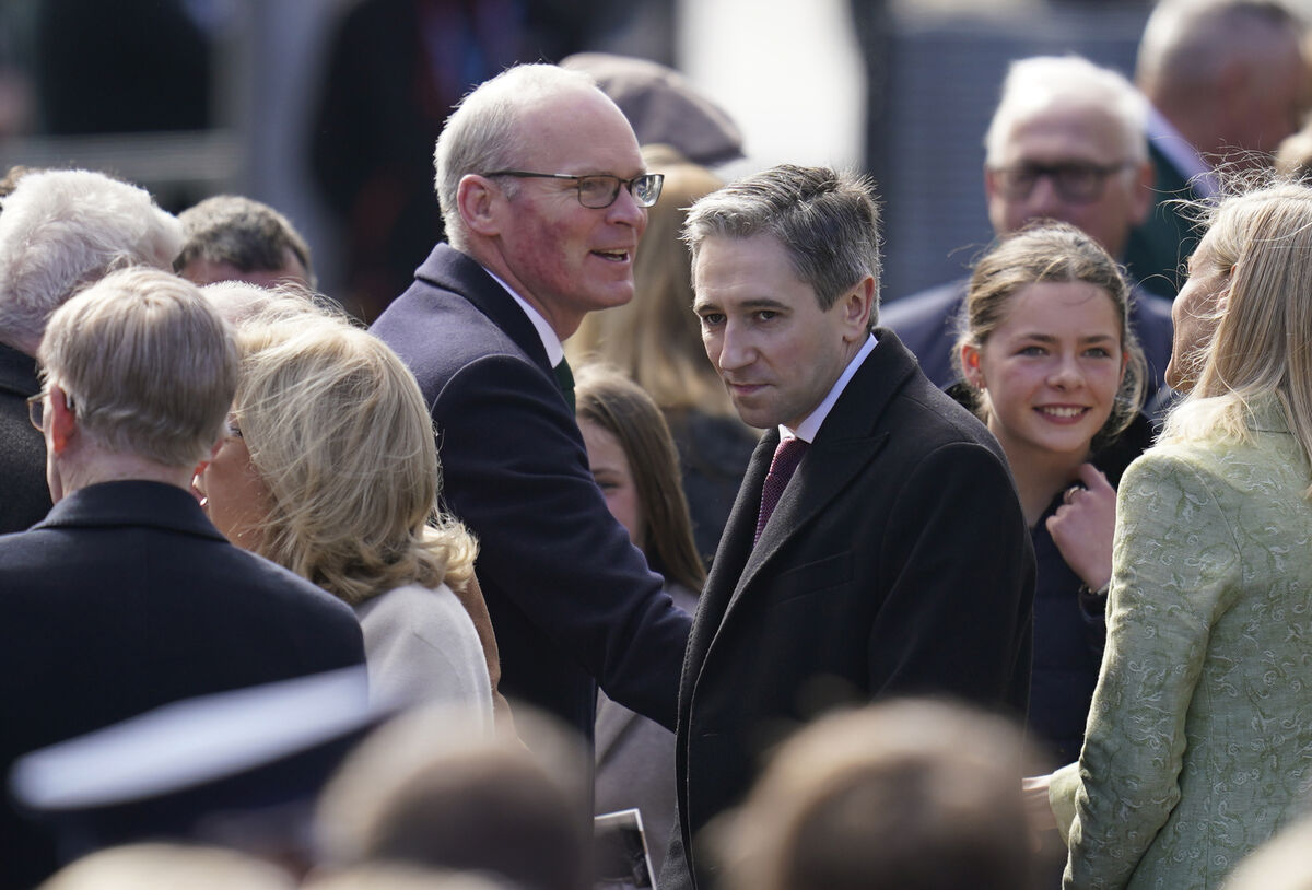 Simon Coveney (left) and Simon Harris during a ceremony at the GPO on O'Connell Street in Dublin to mark the anniversary of the 1916 Easter Rising last week.