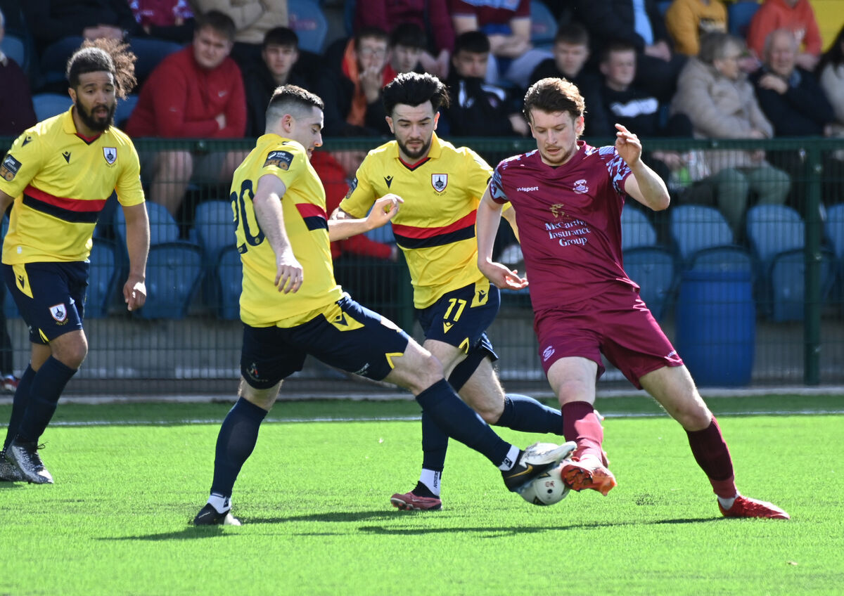 Cobh Ramblers Matthew McKevitt takes on Longford Town's Conor Crowley and Adam Wixted during the SSE Airtricity first division game at St. Colman's Park. Picture; Eddie O'Hare Cobh Ramblers Matthew McKevitt takes on Longford Town's Conor Crowley and Adam Wixted during the SSE Airtricity first division game at St. Colman's Park. Picture; Eddie O'Hare