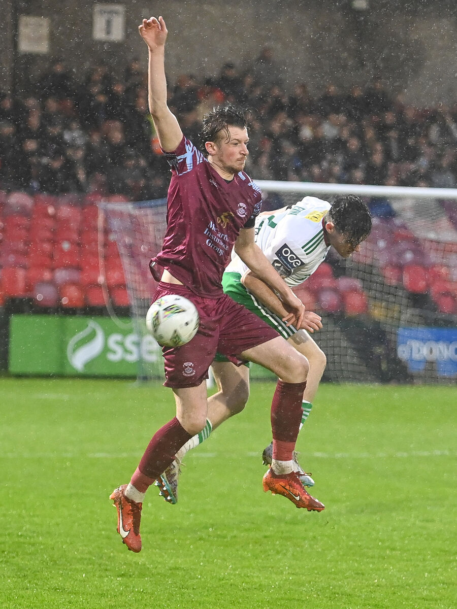 Cork City's Harry Nevin and Cobh Ramblers' Matthew McKevitt compete in the air during their SSE Airtricity League First Division clash at Turner's Cross. Cork City's Harry Nevin and Cobh Ramblers' Matthew McKevitt compete in the air during their SSE Airtricity League First Division clash at Turner's Cross.
