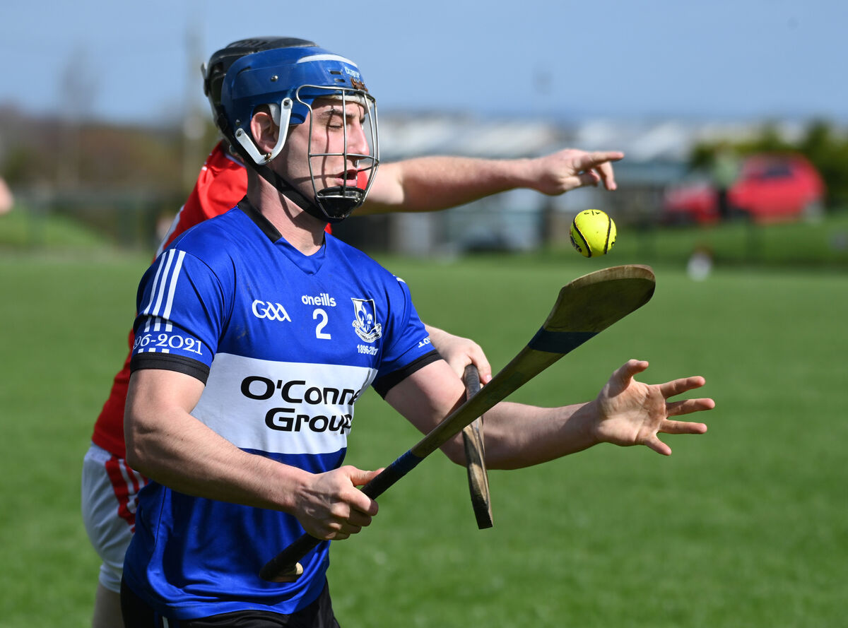 Sarsfields' Paul Leopld holds off Charleville's Andrew Cagney during the RedFM HL Division 1 game at Charleville. Picture: Eddie O'Hare
