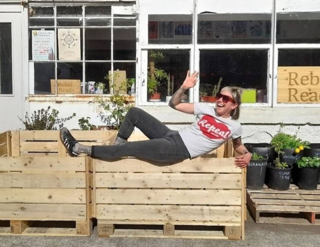 Virginia O'Gara on raised bed. Virginia O'Gara on raised bed.