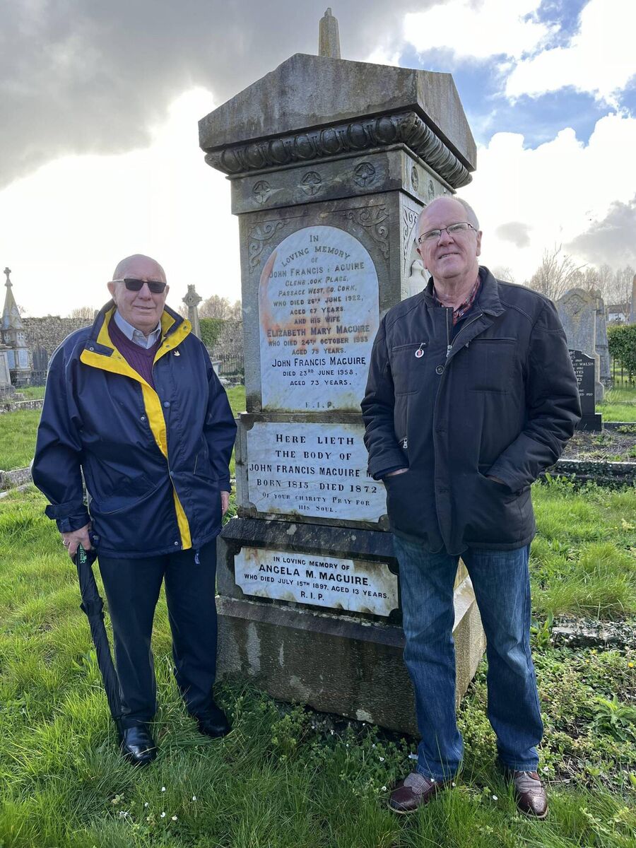 Liam Ó hUigín and Finbarr Barry at the memorial to John Francis Maguire MP, founder of the Cork Examiner. Picture: Donal O'Keeffe Liam Ó hUigín and Finbarr Barry at the memorial to John Francis Maguire MP, founder of the Cork Examiner. Picture: Donal O'Keeffe