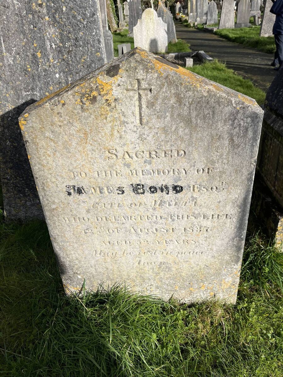 "Sacred to the memory of James Bond Esq." Picture: Donal O'Keeffe "Sacred to the memory of James Bond Esq." Picture: Donal O'Keeffe
