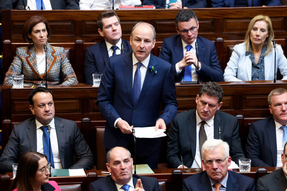 Tánaiste Micheál Martin in the Dáil Chamber, Leinster House, Dublin ahead of Fine Gael leader Simon Harris TD being nominated as Taoiseach. PhotoMaxwell Photography/PA Wire Tánaiste Micheál Martin in the Dáil Chamber, Leinster House, Dublin ahead of Fine Gael leader Simon Harris TD being nominated as Taoiseach. PhotoMaxwell Photography/PA Wire