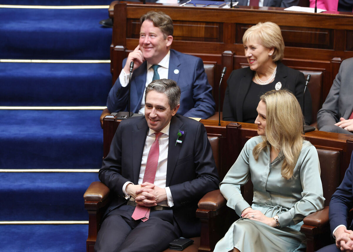 Fine Gael leader Simon Harris TD (left) in the Dáil Chamber, Leinster House, Dublin ahead of being nominated as Taoiseach. Photo: Maxwell Photography/PA Wire Fine Gael leader Simon Harris TD (left) in the Dáil Chamber, Leinster House, Dublin ahead of being nominated as Taoiseach. Photo: Maxwell Photography/PA Wire