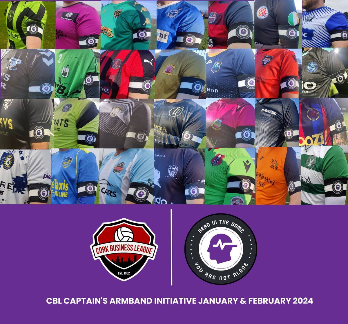 Collage of the Cork Business League's captain armbands initiative. Photo: Cork Business League.
