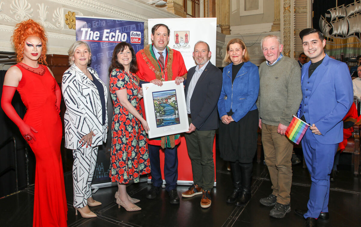 Cork Gay Project who received the award for Social Inclusion at the Lord Mayor's Civic, Culture and Community Voluntary awards that took place at the City Hall, Cork. Picture; Mia Gold, Chief Executive Cork City Council Ann Doherty, Editor of The Echo Gráinne McGuinness, Lord Mayor of Cork, Cllr Kieran McCarthy, John Buttermer, Collete Finn, Arthur Leahy and Konrad Im. Picture: David Creedon Cork Gay Project who received the award for Social Inclusion at the Lord Mayor's Civic, Culture and Community Voluntary awards that took place at the City Hall, Cork. Picture; Mia Gold, Chief Executive Cork City Council Ann Doherty, Editor of The Echo Gráinne McGuinness, Lord Mayor of Cork, Cllr Kieran McCarthy, John Buttermer, Collete Finn, Arthur Leahy and Konrad Im. Picture: David Creedon