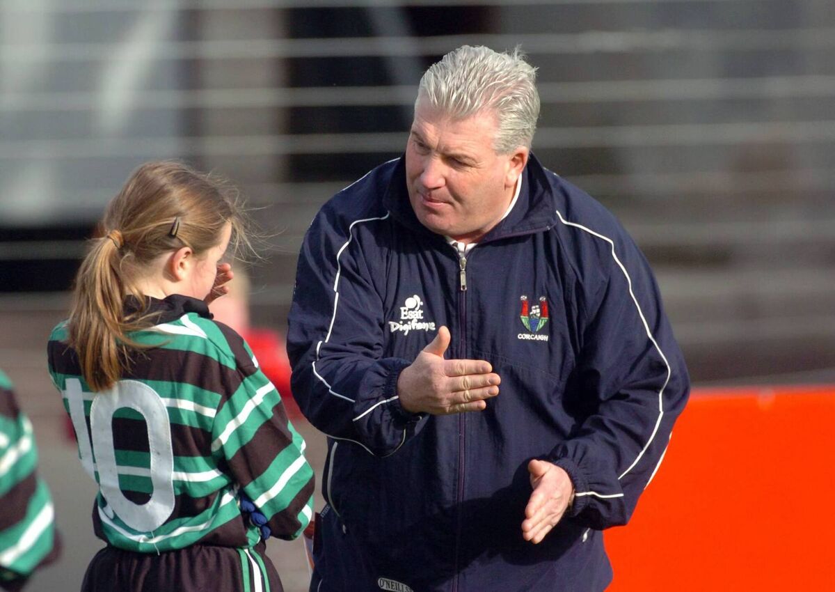 Eddie Murphy, coaching St Columba's in the GF1 Sciath na Scol final in 2009, giving advice to future Republic of Ireland international Clare Shine. Picture: Eddie O'Hare