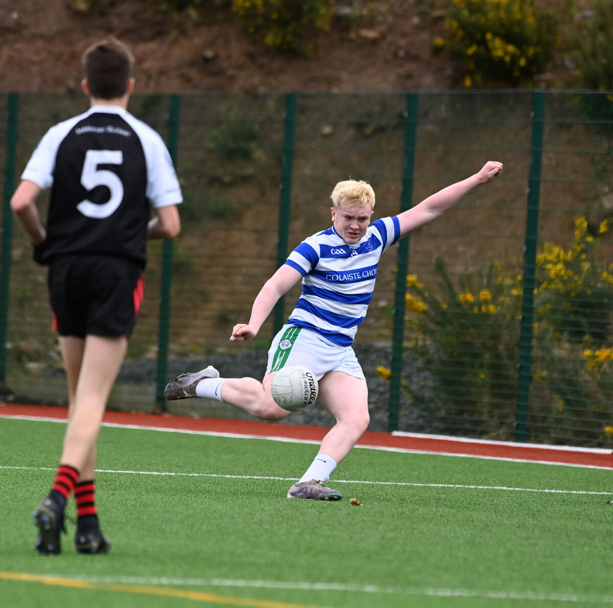 Coláiste Choilm's Matthew Thompson blasts in a close-range goal against Kenmare. Picture: Larry Cummins Coláiste Choilm's Matthew Thompson blasts in a close-range goal against Kenmare. Picture: Larry Cummins