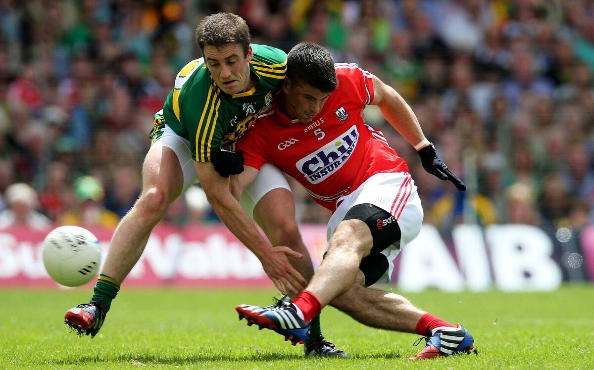 Stephen O'Brien of Kerry tackles Barry O'Driscoll of Cork in 2015. Picture: INPHO/Donall Farmer