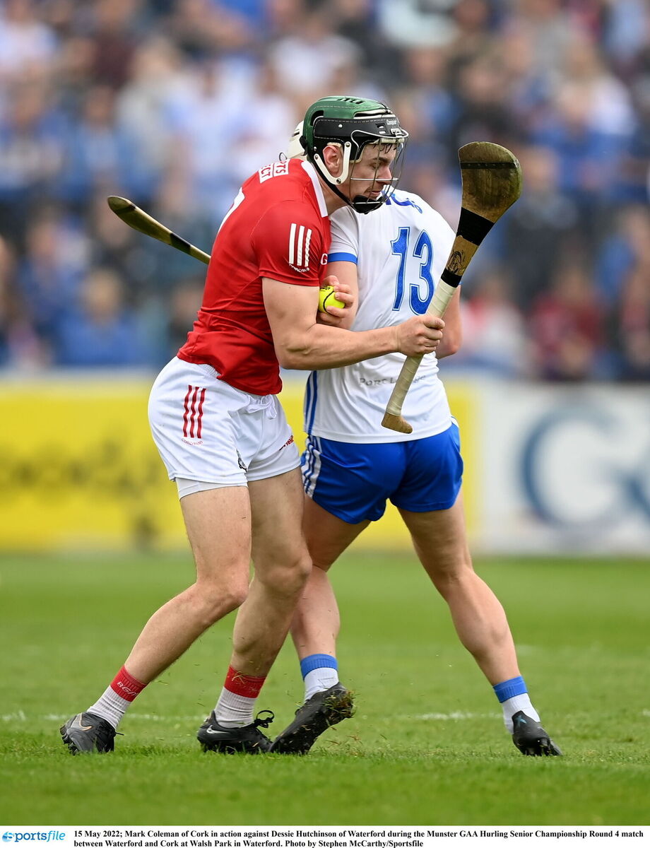 Mark Coleman of Cork in action against Dessie Hutchinson of Waterford at Walsh Park in 2020. Picture: Stephen McCarthy/Sportsfile