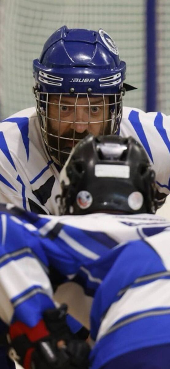 Victor O'Brien talking to one of his Wolfpack inline hockey players in the 2023 playoff game. Victor O'Brien talking to one of his Wolfpack inline hockey players in the 2023 playoff game.