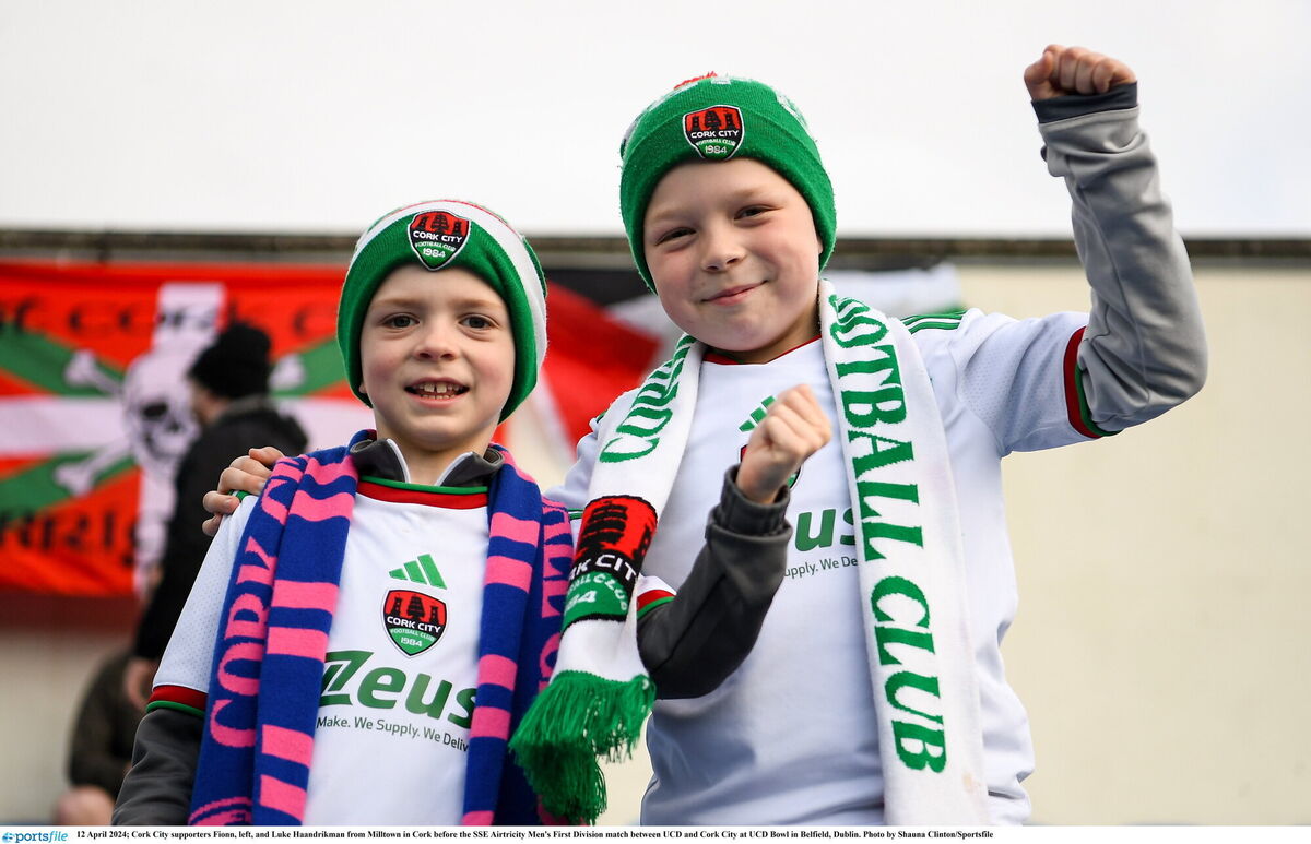 Cork City supporters Fionn and Luke Haandrikman from Milltown at Belfield. Picture: Shauna Clinton/Sportsfile Cork City supporters Fionn and Luke Haandrikman from Milltown at Belfield. Picture: Shauna Clinton/Sportsfile
