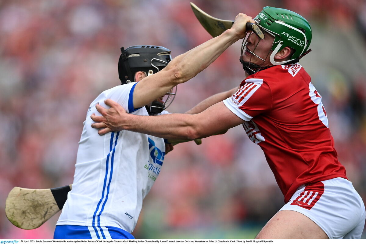 Jamie Barron of Waterford in action against Brian Roche of Cork. Picture: David Fitzgerald/Sportsfile Jamie Barron of Waterford in action against Brian Roche of Cork. Picture: David Fitzgerald/Sportsfile