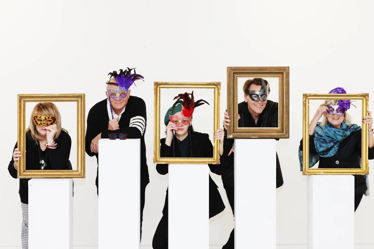 Abigail O’Brien Hugh Wallace, Rae Perry, Don O’Neill and Thelma Mansfield pictured in Dublin’s RHA Gallery at the launch of Incognito, Ireland’s biggest online art sale. Picture: Leon Farrell/Photocall Ireland 