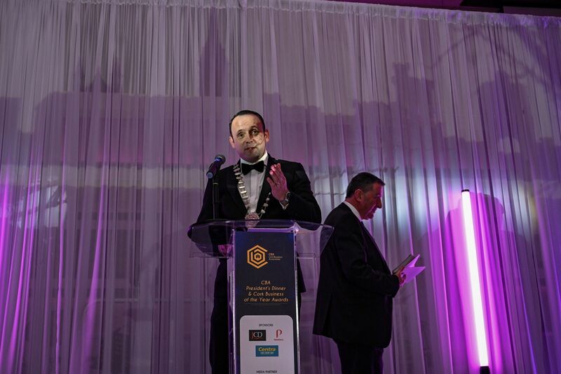 The new President of the Cork Business Association Aaron Mansworth gives his first public address at the CBA President’s Dinner and Cork Business of the Year Awards.  Corkbusness.ie Picture Chani Anderson