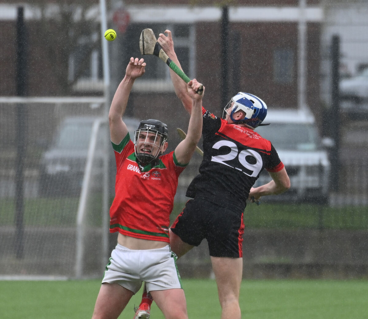 Coláiste an Spioraid Naoimh's Adam O'Sullivan (right) and Coláiste an Phiarsaigh's Ruairí Ó Coinnealáin tussle for the sliotar during the Cork PPS Senior B hurling final at SuperValu Páirc Uí Chaoimh 4G. Picture: Eddie O'Hare