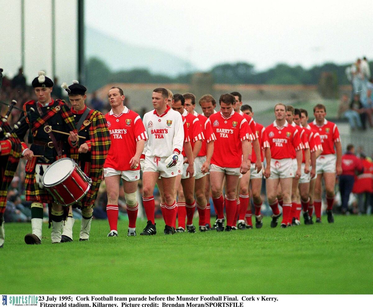 The Cork team parade before the Munster final against Kerry in Killarney in 1995. Picture: Brendan Moran/SPORTSFILE.