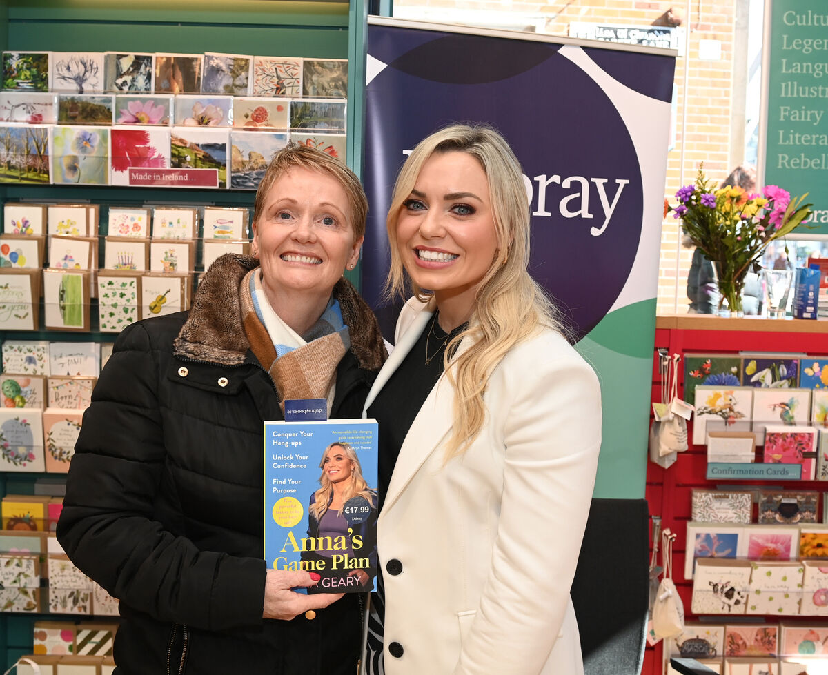 Camogie reporter Linda Mellerick with Anna Geary at the book signing for 'Anna's Game Plan', by Anna Geary at Dubray Books on St Patrick's Street Cork. Pic Larry Cummins  Camogie reporter Linda Mellerick with Anna Geary at the book signing for 'Anna's Game Plan', by Anna Geary at Dubray Books on St Patrick's Street Cork. Pic Larry Cummins
