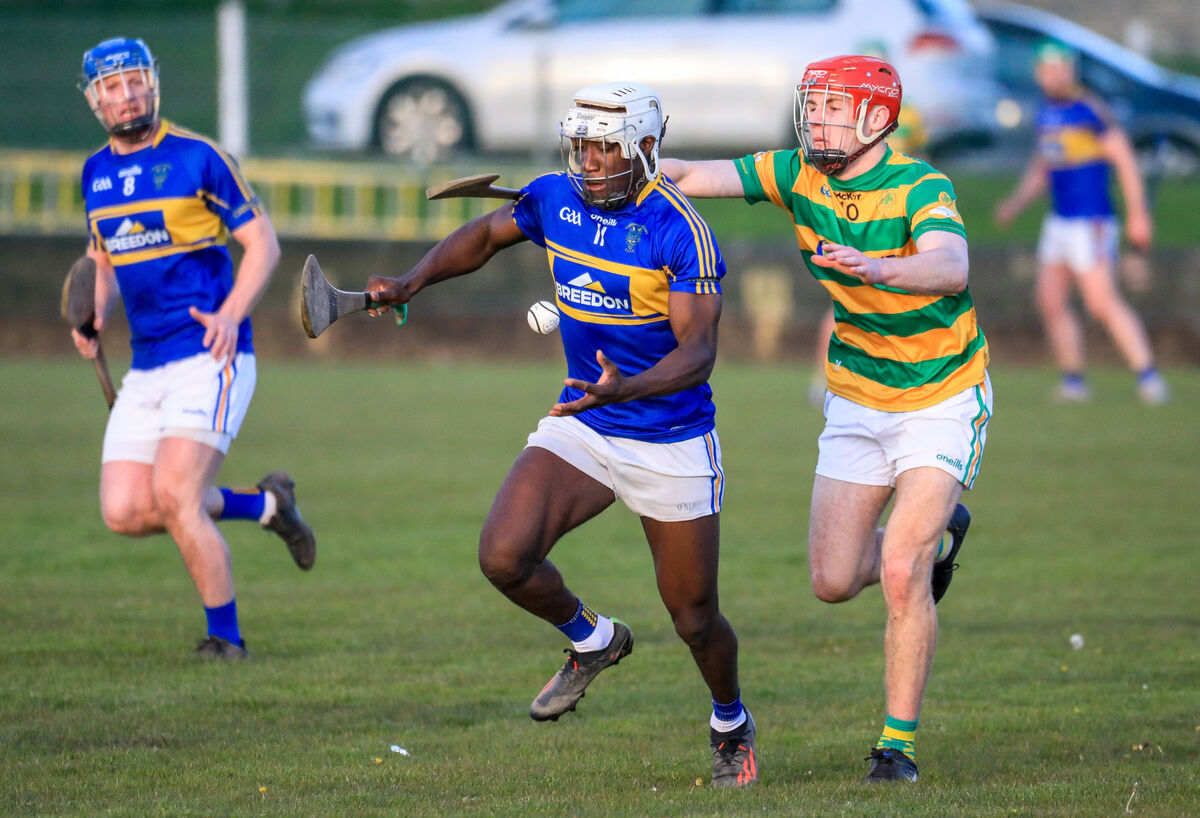 Carrigtwohill's Justin Oke tries to evade Blackrock's Ryan Sweeney. Picture: David Creedon