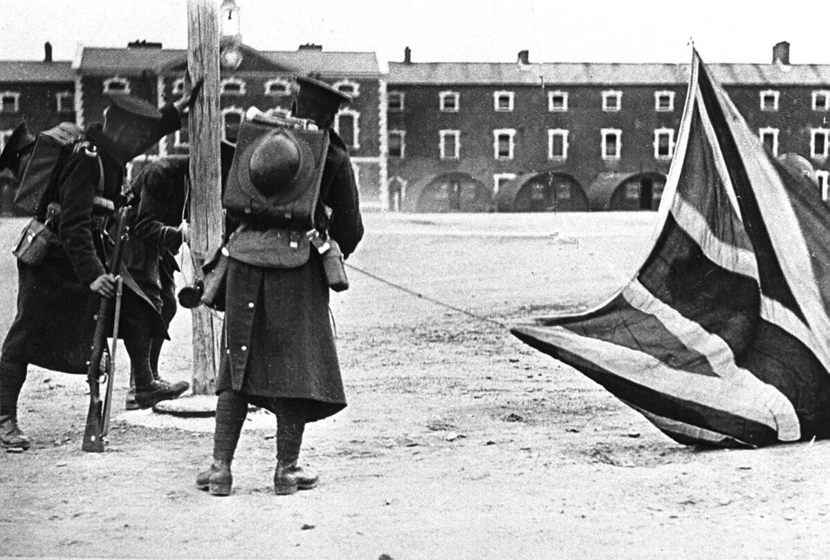 The lowering of the Union Jack at Victoria Barracks (now Collins Barracks) in Cork.