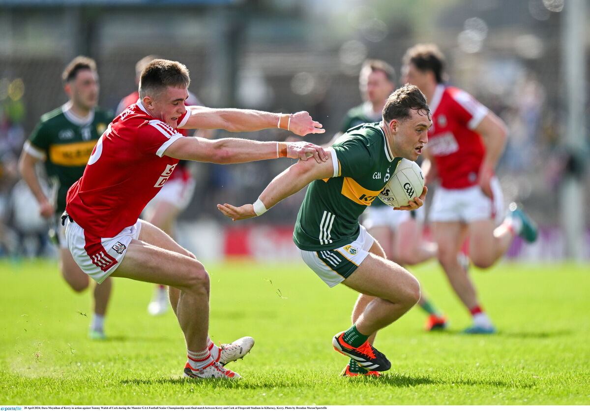 Dara Moynihan takes on Tommy Walsh. Picture: Brendan Moran/Sportsfile