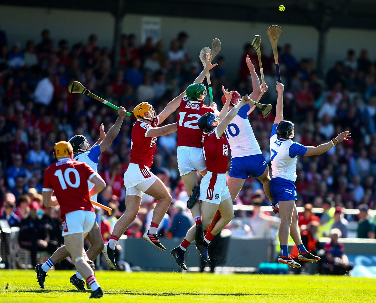 Waterford vs Cork: Both sets of players look for possession of the ball