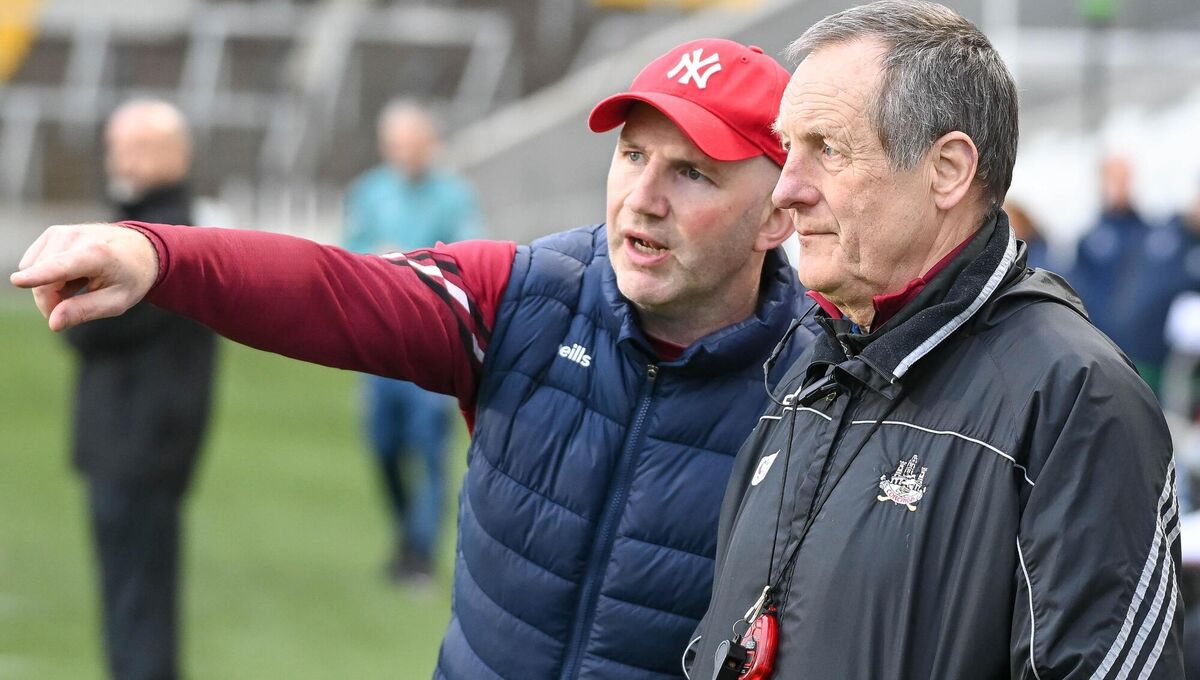 Cork manager John Meyler, right, and selector Vincent Hurley watching their team against Limerick during their Munster MHC clash at SuperValu Páirc Uí Chaoimh. Picture: David Keane