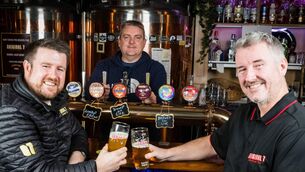 <p class="contextmenu internal_Caption">Steve Guiney, MD of Original 7, Mick Sheahan, GM of the Franciscan Well pub, and Shane Long, founder of Original 7, toasting their new</p>