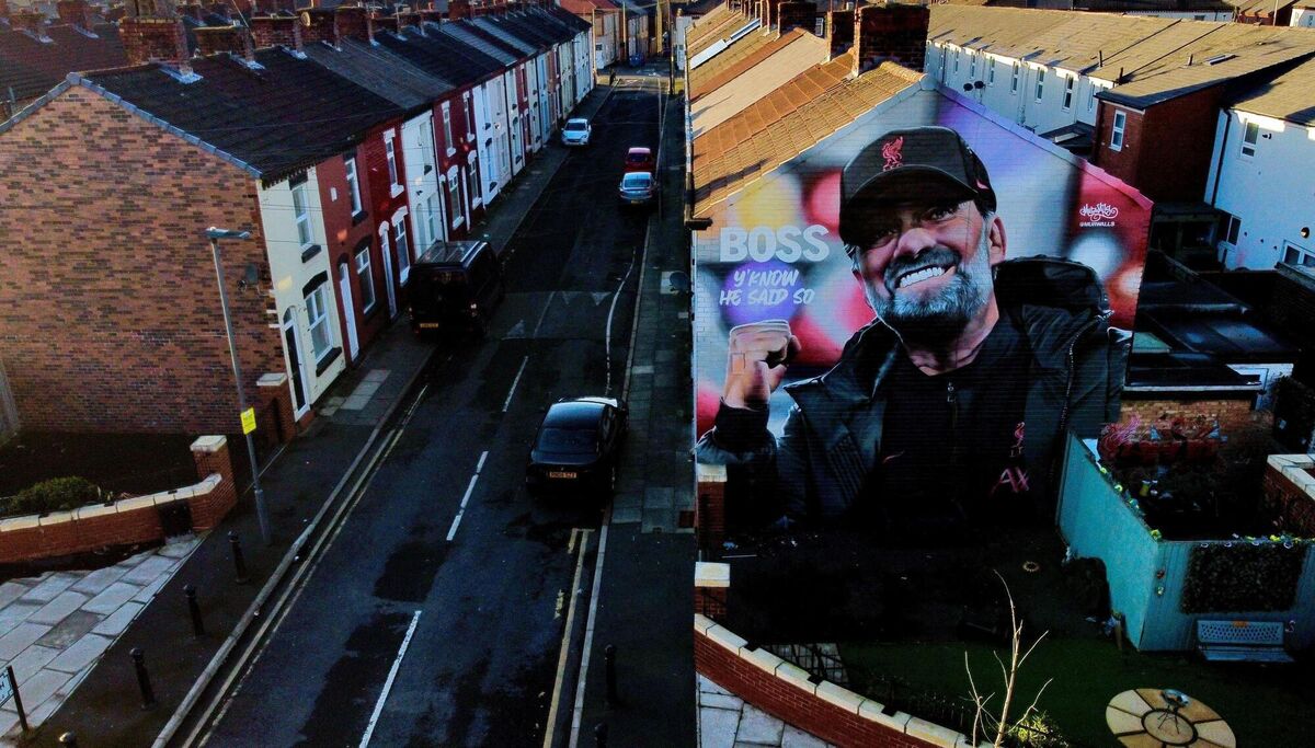 A mural paying tribute to Liverpool manager Jurgen Klopp, Randolph Street, near Anfield Stadium. Klopp will stand down as Liverpool manager at the end of the season. The 56-year-old has informed the club’s ownership of his decision to stand down, having taken charge at Liverpool in 2015. Picture : Peter Byrne/PA Wire.