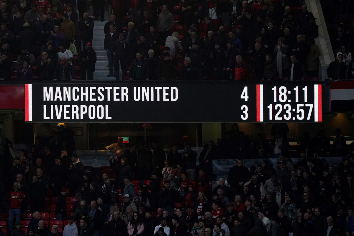 The scoreboard during the Emirates FA Cup quarter-final match at Old Trafford, Manchester. Picture: Martin Rickett/PA Wire