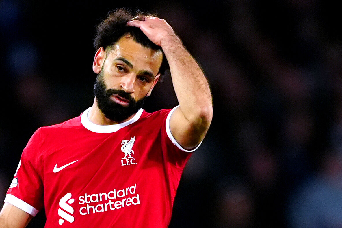 Liverpool's Mohamed Salah appears dejected during the Premier League match at Goodison Park, Liverpool. Picture: Peter Byrne/PA Wire.