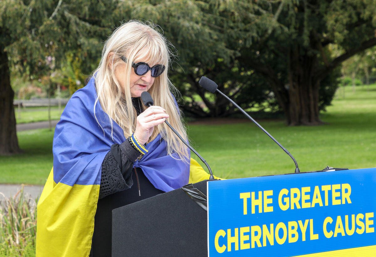 Fiona Corcoran from The Greater Chernobyl Cause speaks at a ceremony to mark the 38th anniversary of the Chernobyl disaster. Picture: David Creedon Fiona Corcoran from The Greater Chernobyl Cause speaks at a ceremony to mark the 38th anniversary of the Chernobyl disaster. Picture: David Creedon
