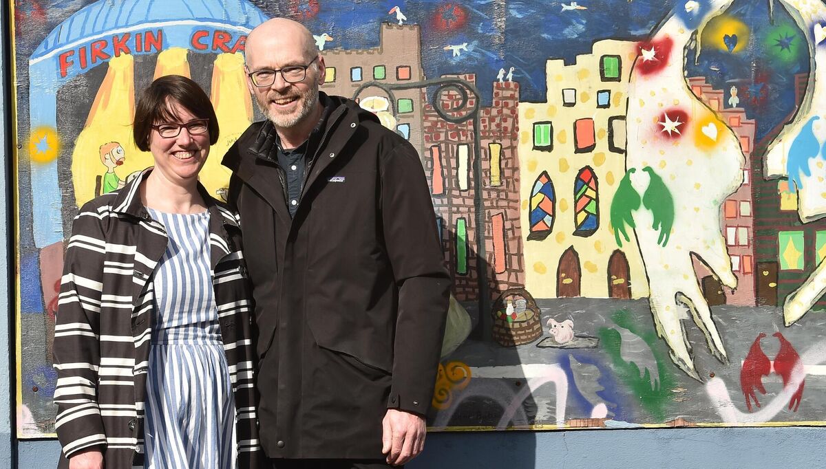 Frank O'Connor and Jude Sherry of anois.org design for the future pictured on John Redmond Street in front of the old Butter Exchange. Picture Dan Linehan