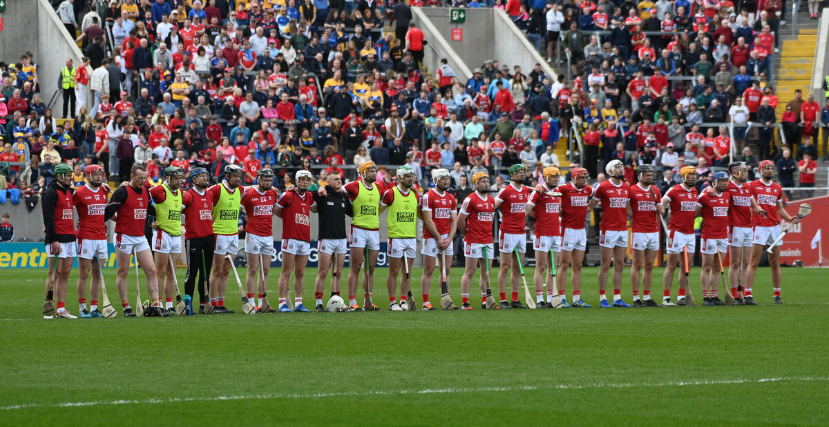 The Cork team line up against Clare in the Munster senior hurling championship round 2 at SuperValu Pairc Ui Chaoimh. Picture: Eddie O'Hare