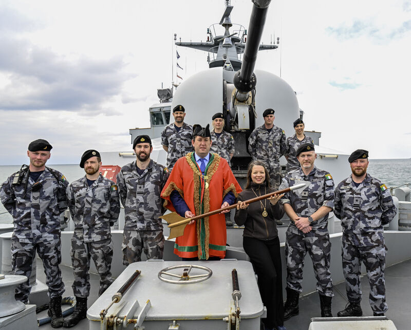 The Lord Mayor was accompanied by the Lady Mayoress, Marcelline Bonneau, along with friends and family on board the LÉ George Bernard Shaw under the command of Lt. Cdr. Stuart Donaldson.